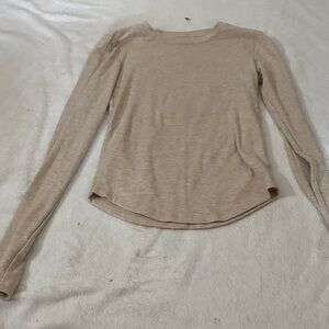 American Eagle Outfitters Women’s Long-Sleeve Crewneck Top in Beige